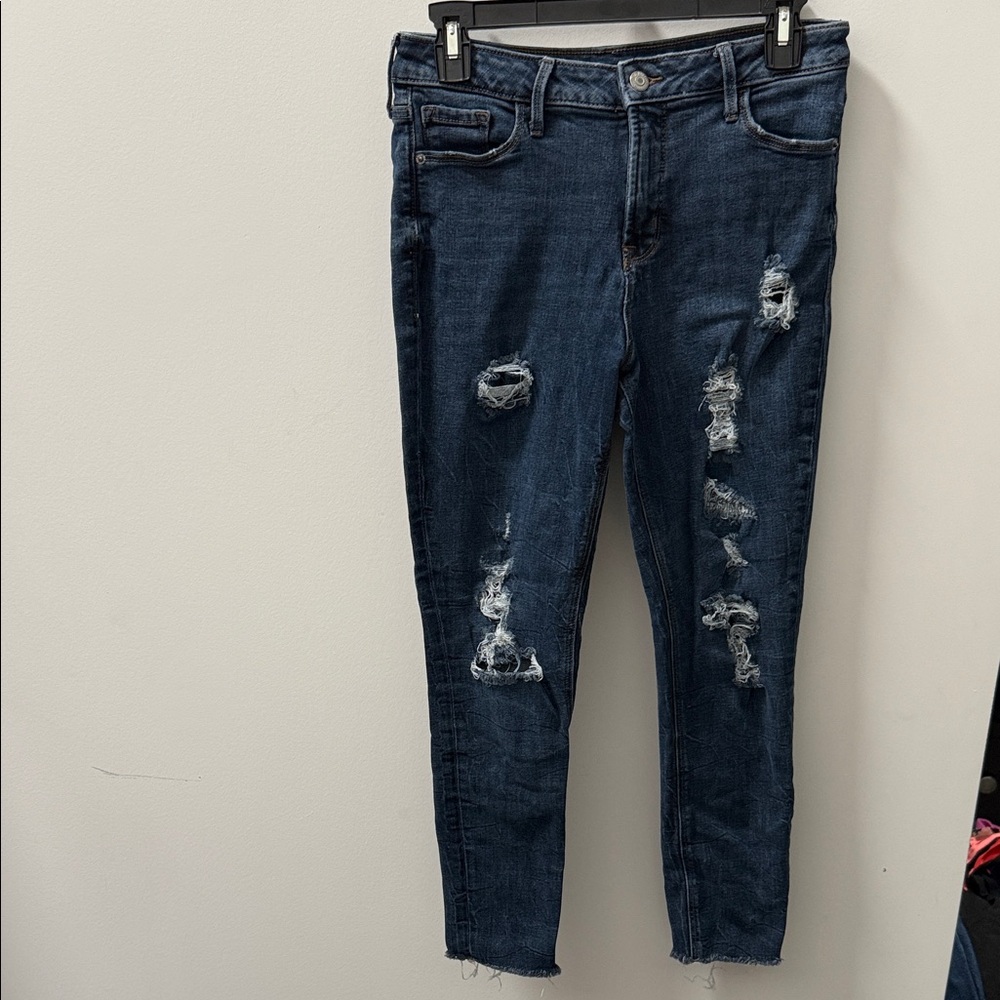 Old Navy Dark Blue Distressed Ankle Jeans
